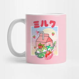 Kawaii Vaporwave Frogs Strawberry Milk Cottagecore Mug